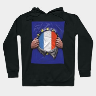 France Flag European Union Flag Ripped Open - Gift for French From France Hoodie